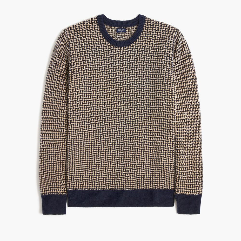 J.Crew Lambswool Houndstooth Crewneck Sweater Men's Large Brown Pullover